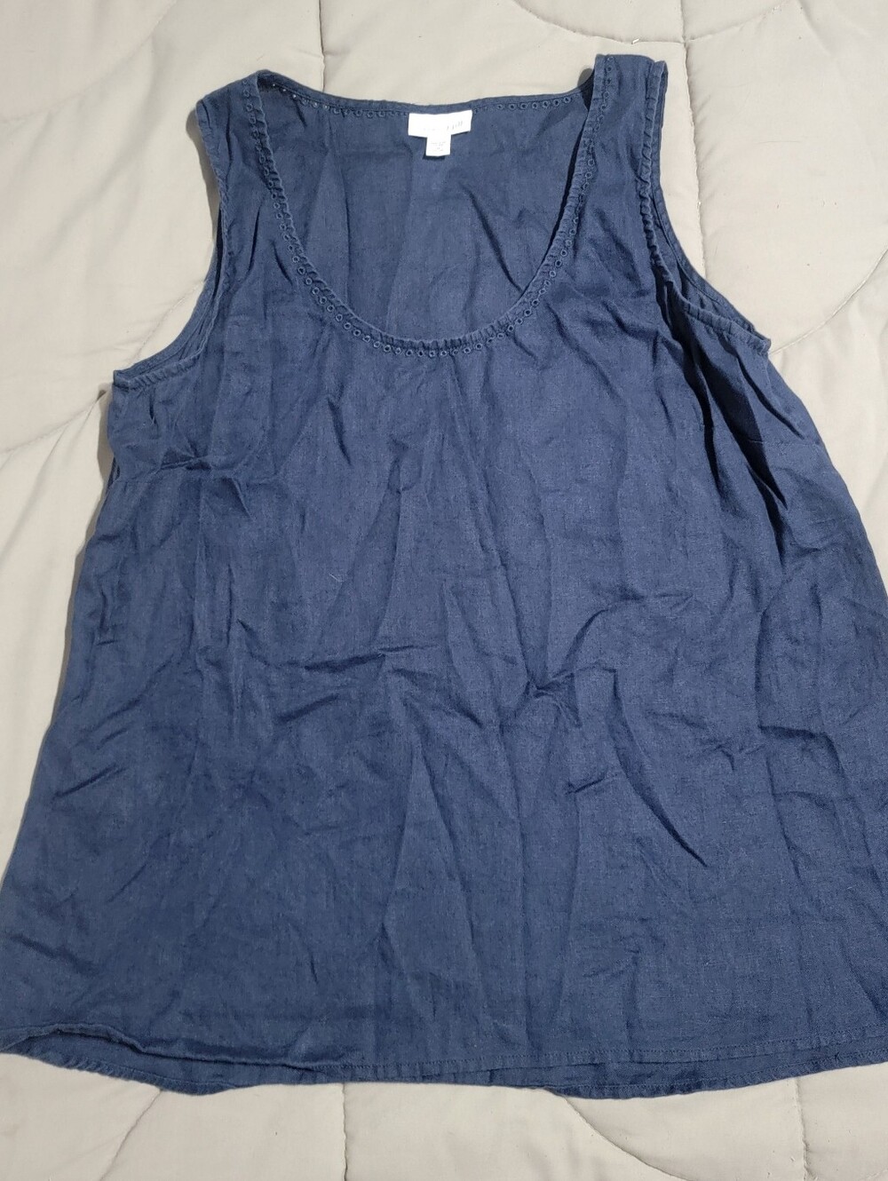J. Jill Women's Navy Blue Sleeveless Linen Tank Top - Petite Medium